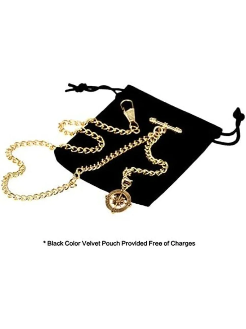 Vintage-Inspired Men's Pocket Watch Chain with Antique Compass Pendant & Hooks